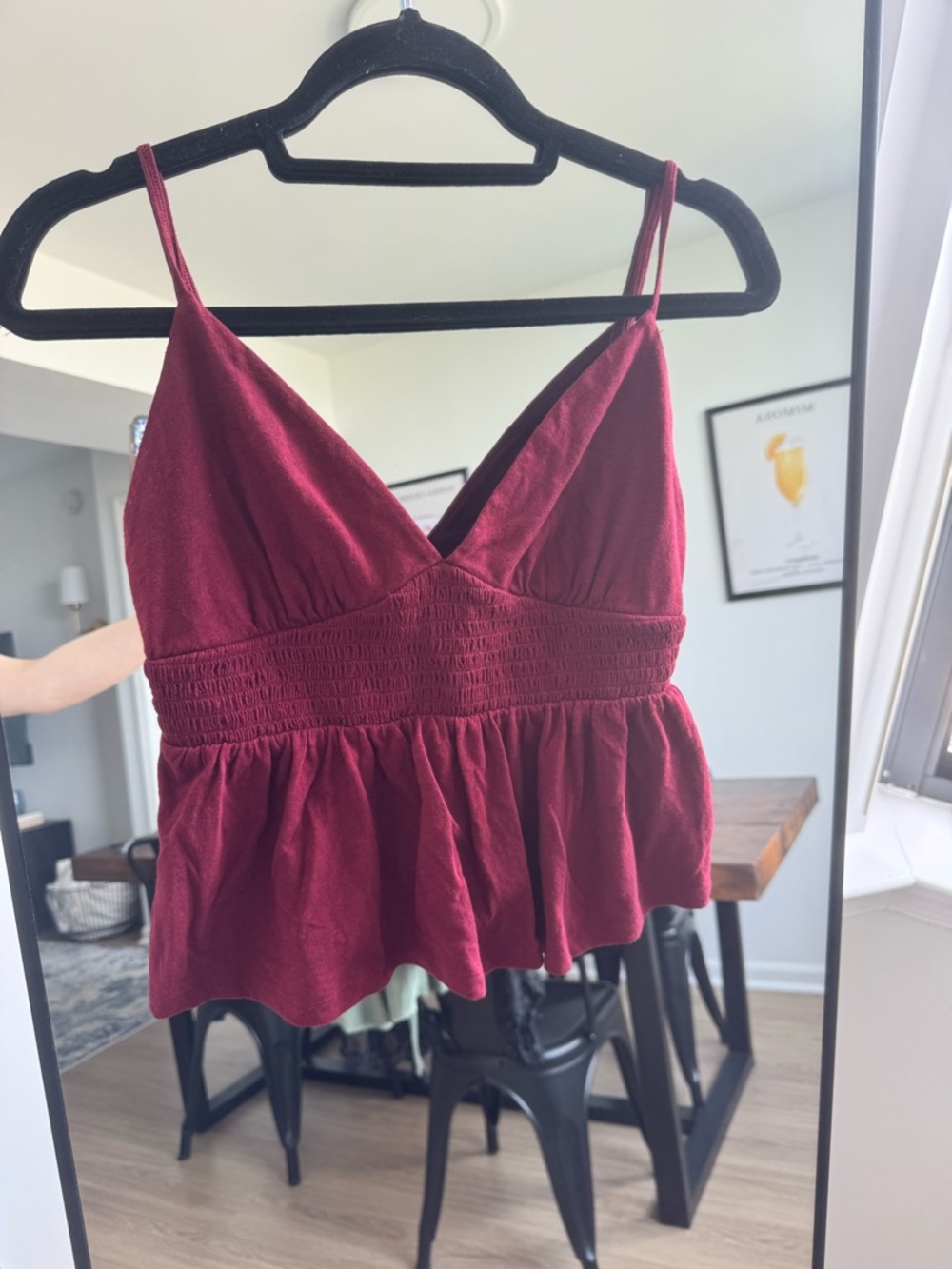 American Eagle Outfitters Burgundy Smocked Peplum Camisole